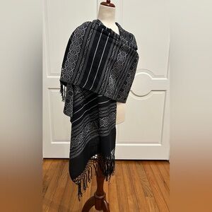 Black & Gray Patterned Knit Wrap Authentic Mexican Rebozo